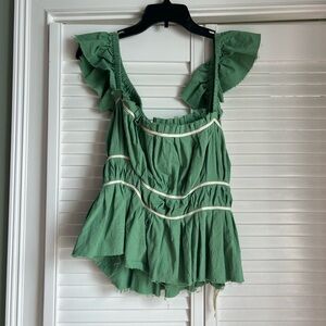 Free People Claude Corset Side Tie Top in Green, Size Large